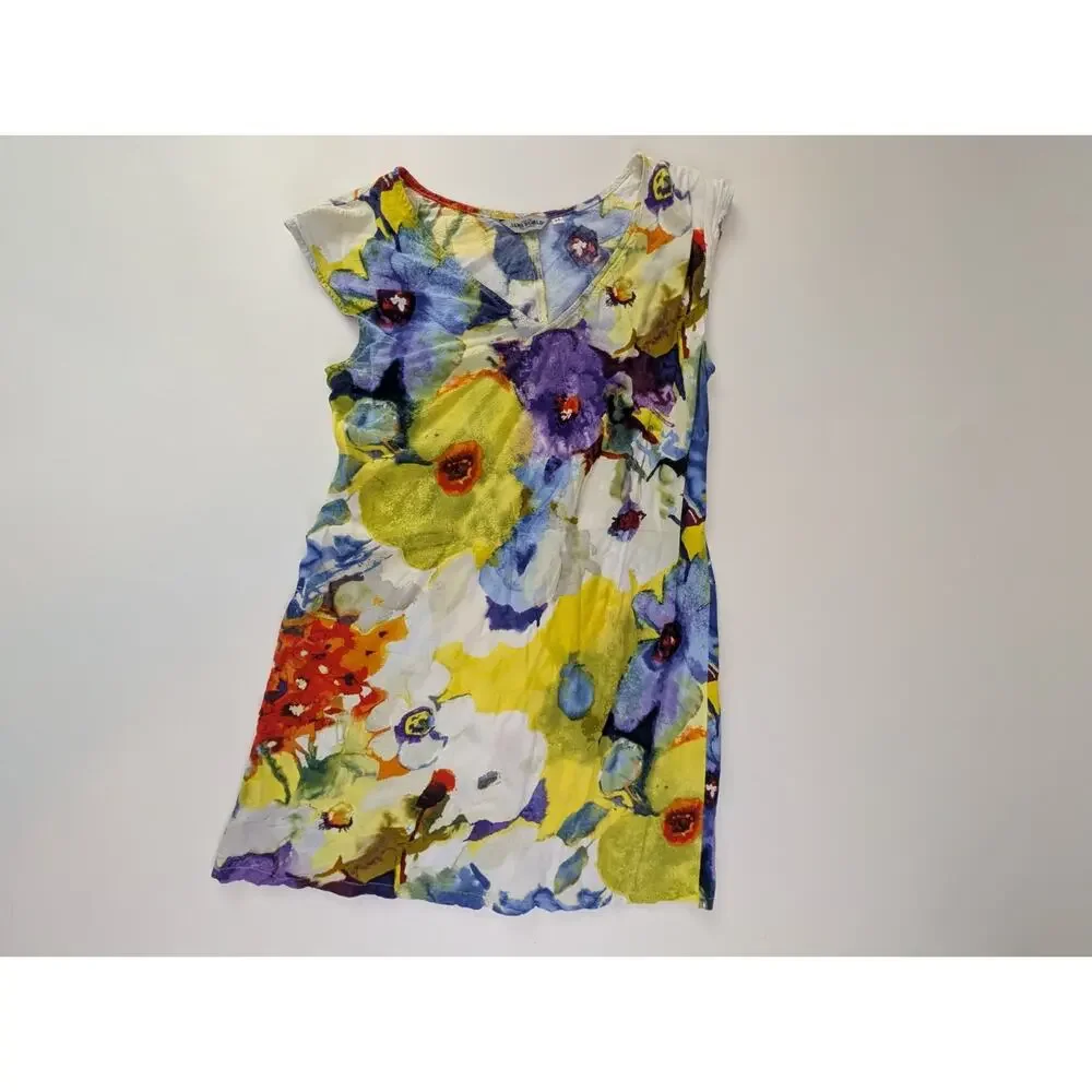 Jams World Artsy Watercolor Abstract Floral Print Cap Sleeve Women's M Dress